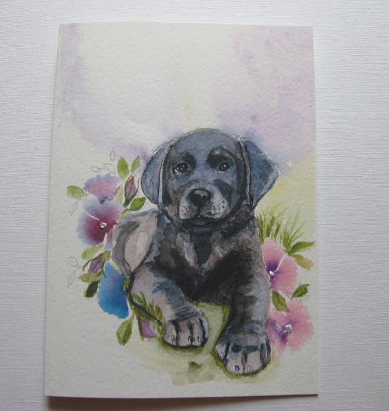 Greeting Card, Labrador Retriever Greeting Card, Lab with Flowers card image 2