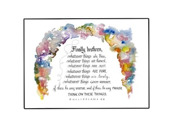 Tarjeta de felicitación inspiradora cristiana hecha a mano, verso bíblico de 5x7 en caligrafía con flores de acuarela