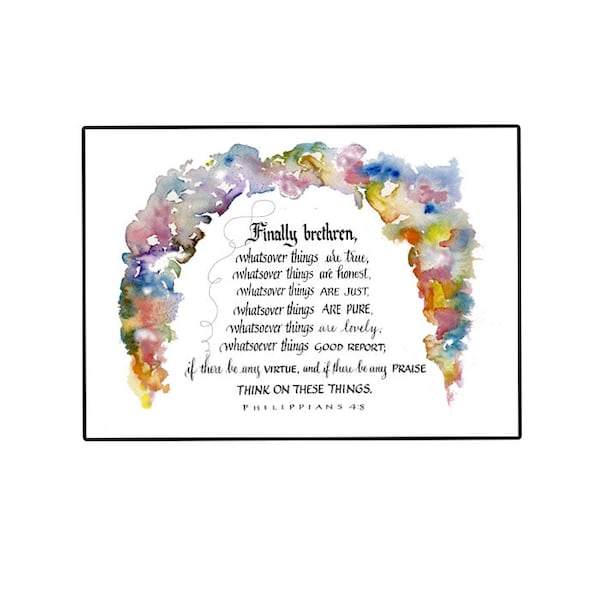 Handmade Christian Inspirational Greeting card, 5x7 Bible Verse in Calligraphy with Watercolor Flowers