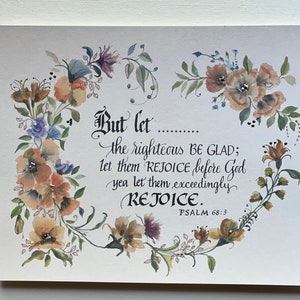 Bible Verse wall hanging, Print of Psalm 68, Framable Scripture of Joy