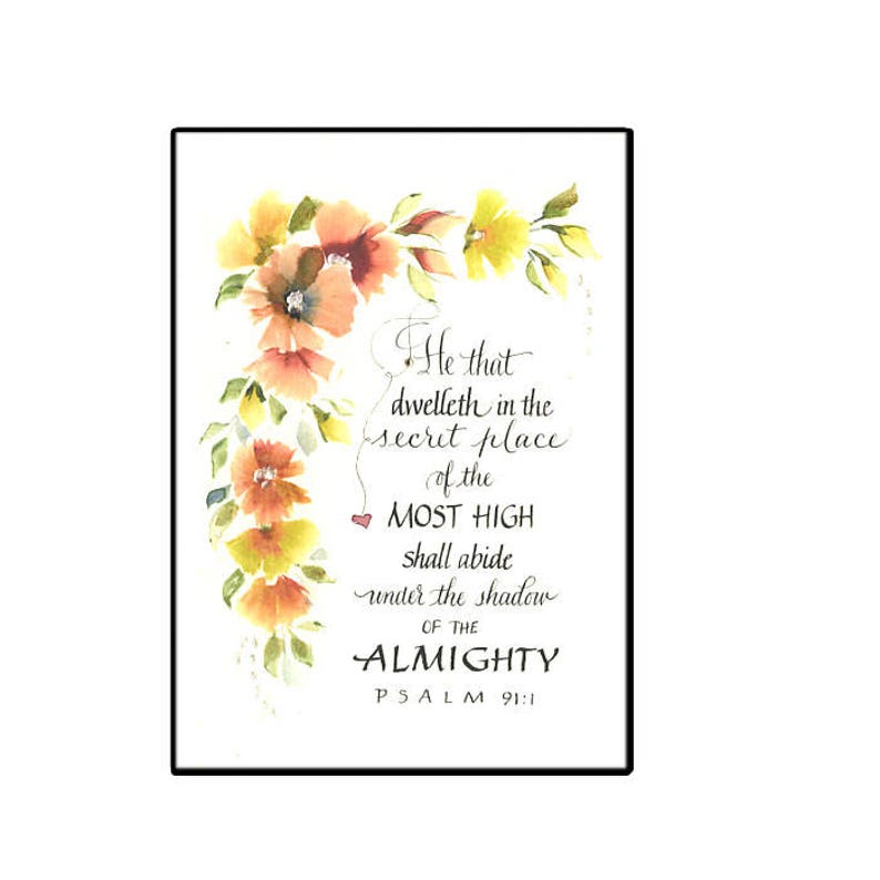 Christian Bible Verse Card With Hand Painted Flowers And Hand Calligraphy