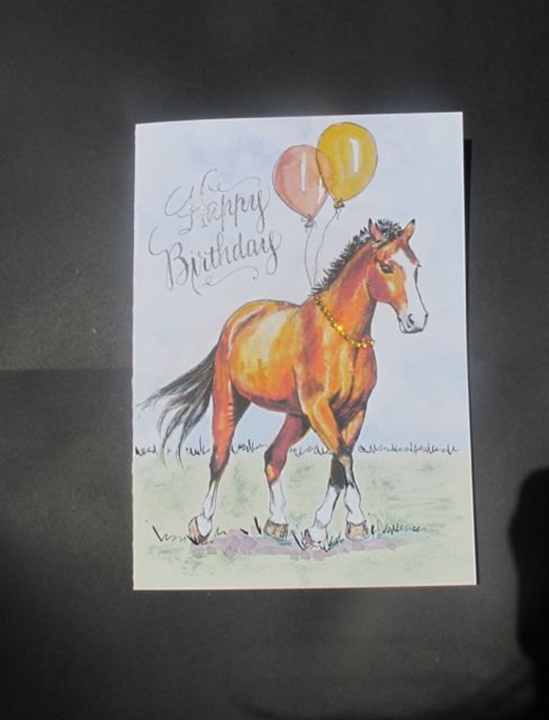 Handmade Birthday Horse Card, Bay Horse Birthday, Horse with Balloons image 3