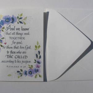 Christian Greeting Card, Scripture card, Romans 8:28 card, Bible verse Card with hand calligraphy and watercolor flowers image 3