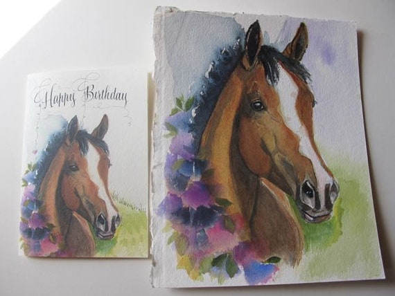 Verjaardagskaart Gelukkige Verjaardag Paard Kaart Bay Paard Etsy Nederland