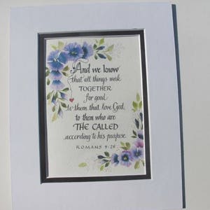 Christian Greeting Card, Scripture card, Romans 8:28 card, Bible verse Card with hand calligraphy and watercolor flowers image 6