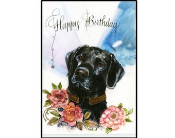 Beautiful Black Labrador Retriever Greeting Card, Black Lab Birthday Card