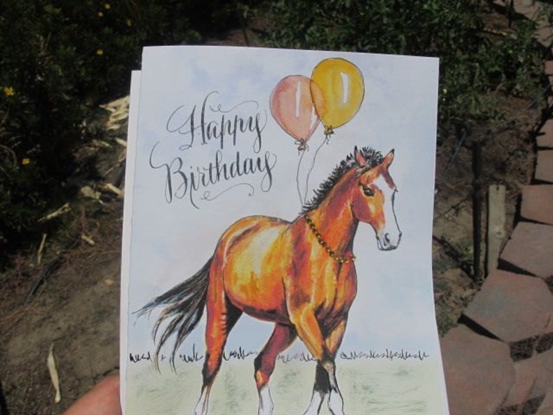 Handmade Birthday Horse Card, Bay Horse Birthday, Horse with Balloons image 4