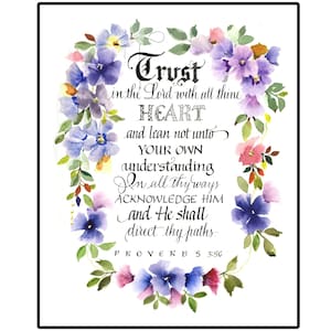 Watercolor Bible Print, Proverbs 5 Scripture Print, Calligraphy Verse with Watercolor Flowers