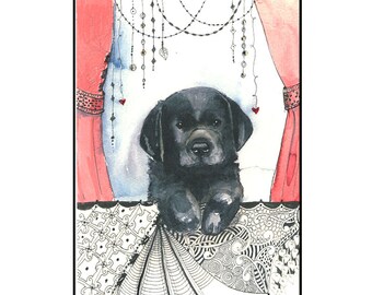 Black Labrador Puppy Greeting Card, Cute puppy Card, One of a kind Black Lab card