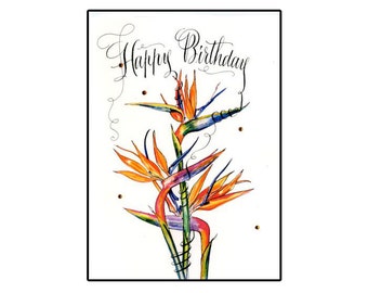 Bird of Paradise Birthday Greeting Card, Watercolor Bird of Paradise card, Handmade Floral Card