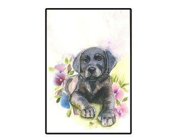 Greeting Card, Labrador Retriever Greeting Card, Lab with Flowers card