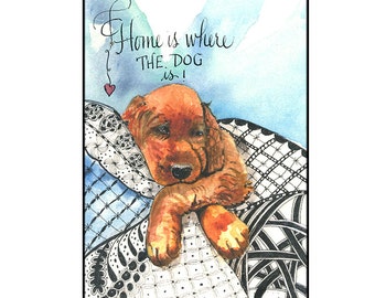 Irish Setter Puppy Greeting Card, Irish Setter Dog Art Card, Dog lover's card