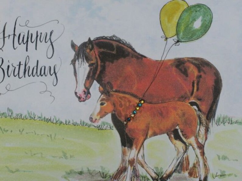 horse-birthday-card-in-watercolor-mother-and-foal-card-draft-etsy