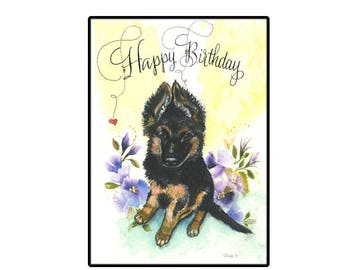 German Shepherd Puppy Birthday Card, Cute Shepherd Birthday Card, Animal Card, Dog Birthday Card, German Shepherd Puppy Card