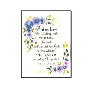 Christian Greeting Card, Scripture card, Romans 8:28 card, Bible verse Card with hand calligraphy and watercolor flowers image 1