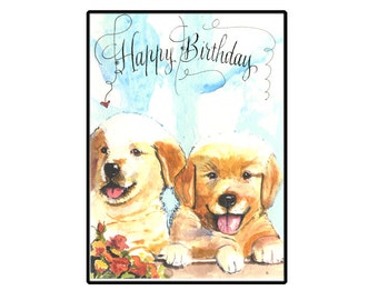 Golden Retriever Birthday card, Dog Birthday card, Golden Puppies Birthday Card