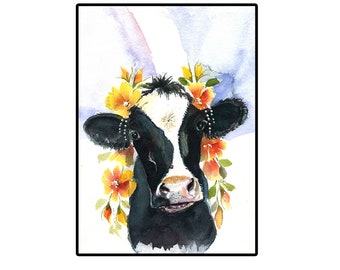 Black and White Cow Card,Birthday Cow Card, Dairy Cow Card