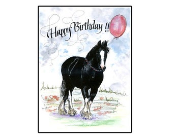 Clydesdale Birthday Horse Card, Draft Horse Birthday card