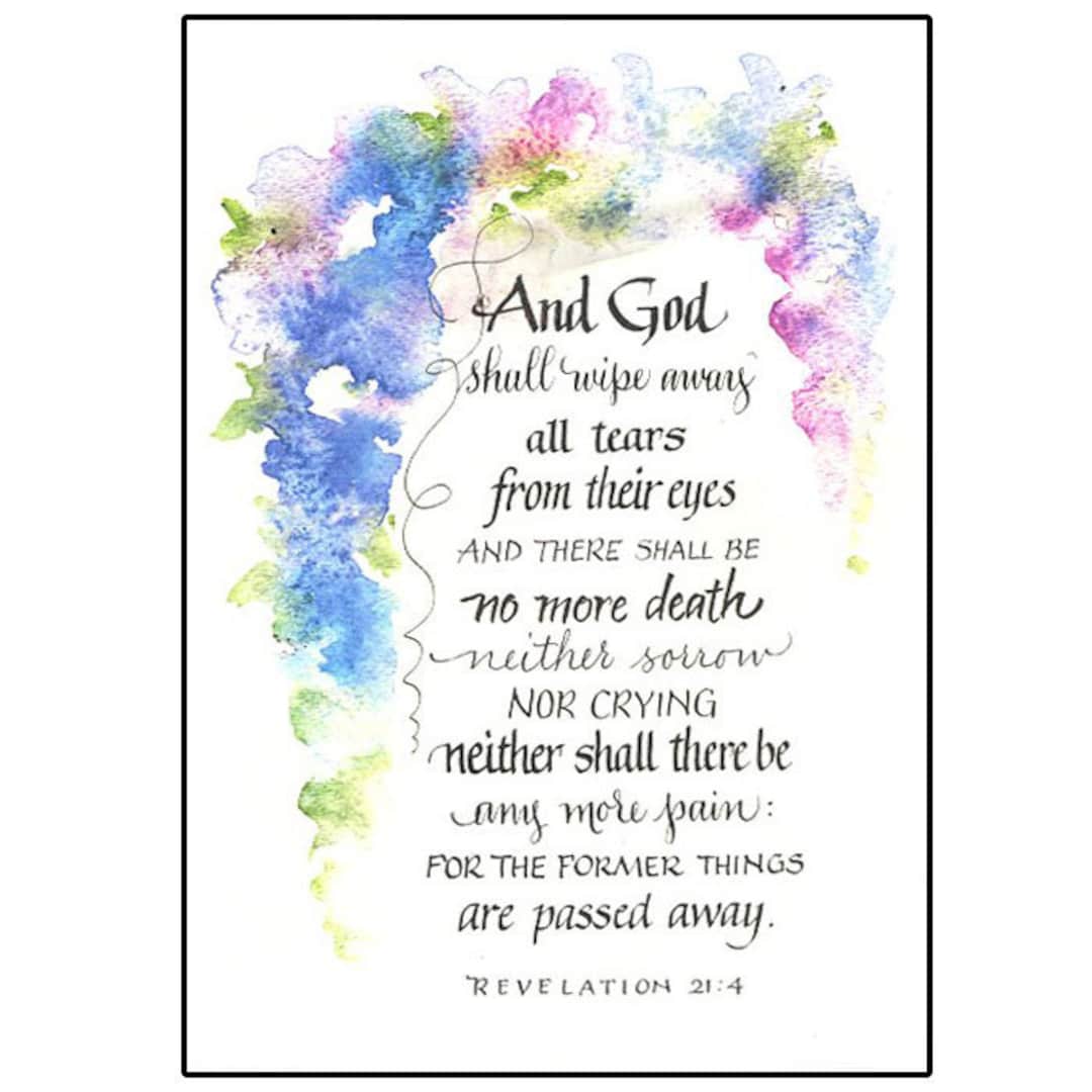 Christian Bible Sympathy Card in Calligraphy and Watercolor, 5x7