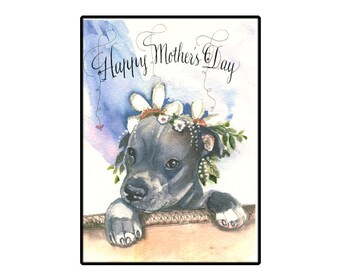 Mother's day Card, Cute Pit Bull Puppy Card, Dog Lover's Card, Card for Mom, Pit Bull Puppy card