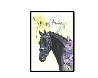 Tarjeta de cumpleaños de Black Horse, tarjeta de felicitación de Show Horse, tarjeta de Black Show Horse