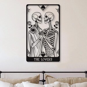 The Lovers Tarot Card Wall Decor, Skelett-Liebhaber-Dekor, Schädel-Paar-Kunst, Boho Wand-Kunst, mystische Wand-Dekor, Gothic Wand-Kunst, Geschenk für sie