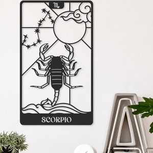 Decoración de pared del zodíaco Escorpio, arte astrológico, decoración del horóscopo, arte celestial, arte místico, carta del tarot, decoración boho, regalo para amigos, cumpleaños