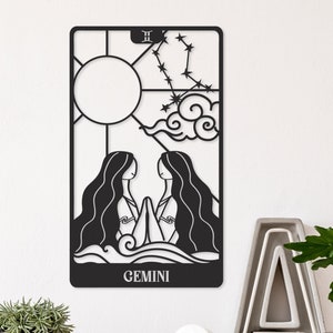 Decoración de pared del zodíaco Géminis, arte astrológico, decoración del horóscopo, arte celestial, arte místico, carta del tarot, decoración boho, regalo para amigos, cumpleaños