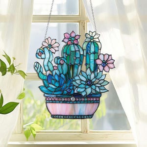 Cactus and Succulent Acrylic Window Hanging, Desert Wildflower Window Hanging, Tropical Home Decoration, Gift For Gardener, Western Decor