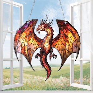 Dragon Acrylic Window Hanging, Dragon Lovers Gift, Wall Animal Ornament, Dragon Inspired Art, Dragon Ornament, Fantasy Dragon Window Hanging