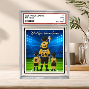 Soccer Daddy&#39;s Dream Team No. 1 Dad Man & Kids Trading Card Style Personalized Acrylic Block Plaque, Perfect Father Day Gift for Daddy Team