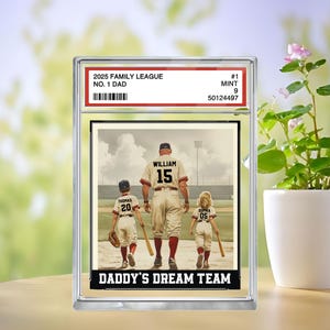 Targa personalizzata con action figure in stile carta da collezione "Dad & Kids" del baseball n. 1, blocco acrilico personalizzato, regalo per la festa del papà, regalo per il marito