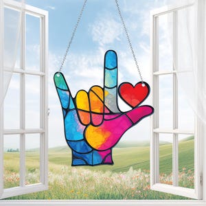 Zeichensprache ASL Ich liebe dich Acryl Fensterbehang, Zeichensprache Geschenk, ASL Geschenk, ASL Lehrer, Amerikanische Zeichensprache, Love&Peace Handzeichen