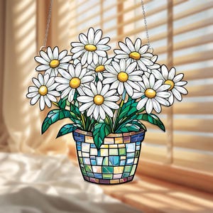 Daisy Flower Acrylic Window Hanging, Birth Month Flower Decor, Daisy Lovers Gift, Birthday Gift, Nature Lovers Decor Gift, Memorial Ornament