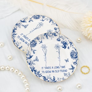 Es braucht eine lange Zeit, um alte Freunde zu wachsen, personalisierte Schmuckschale mit Geburtsblume & Name, individuelles Geschenk für den besten Freund, Geburtstagsandenken