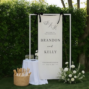 Custom Fabric Wedding Welcome Sign, Personalized Wedding Sign, Boho Wedding Decor, Modern Ceremony Sign, Rustic Fabric Sign