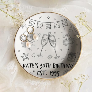Custom Jewelry Tray with Name and Year, Personalized Birthday Ring Dish, 30th Birthday Gift, Keepsake Trinket Dish, Custom Ring Holder Plate