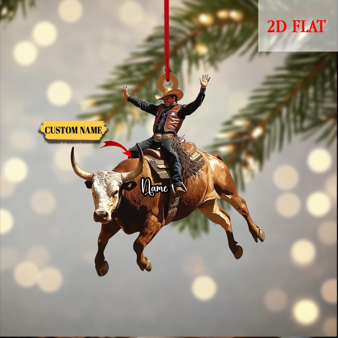 Personalized Bull Riding 2D Flat Acrylic Ornament, Christmas Tree ...