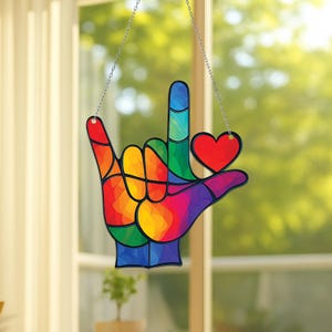 Gebärdensprache Acryl Fensterbehang, Gebärdensprache Geschenk, ASL Geschenk, ASL Lehrer, Amerikanische Gebärdensprache, ASL Lehrer Fenster Dekoration, Handzeichen