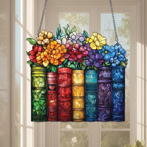 Flower Book Acrylic Window Hanging, Library Book Home Decor, Book Club Lover Gift, Librarian Gift, Bookish Library Decor, Gift For Her