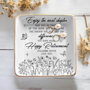 Custom Retirement Jewelry Dish, Personalized Retirement Gifts for Women, Happy Retirement Gift, Nurse Retirement-Teacher Retirement Gift