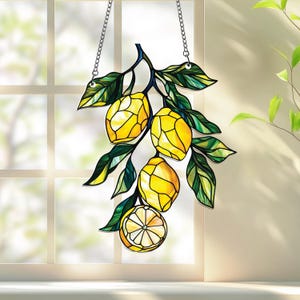 Lemon Branch Acrylic Window Hanging, Lemon Ornament, Lemon Lover Gift, Summer Home Decor, Lemon Branch Gift, Mother&#39;s Day Gift, Gift For Mom