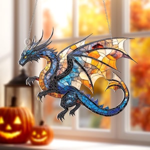 Dragon Acrylic Window Hanging, Mystery Dragon ornament, Halloween Home Decor, Dragon Hanging Decor, Fantasy Dragon Gift, Fall Season Gift