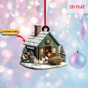 Ornamento natalizio personalizzato per fattoria di polli, ornamento per fattoria di polli, ornamenti natalizi per pollaio, regali per agricoltori, regalo per amanti della fattoria