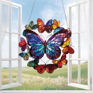Butterfly Wreath Acrylic Window Hanging, Butterfly Ornament, Gift For Garden Lovers, Spring Decor, Gift for Nature Lovers, Memorial Gift