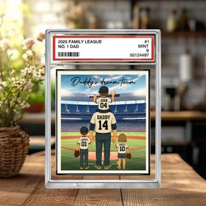 Baseball No. 1 Dad Grandpa Man & Kids Trading Card Style, Baseball Dad Block Plaque, Daddy's Dream Team, Sportowy prezent na Dzień Ojca dla taty
