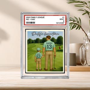 Tarjeta coleccionable de golf personalizada n.° 1 para papá e hijos, placa acrílica personalizada, regalo para el Día del Padre, figura personalizada en bloque acrílico familiar.