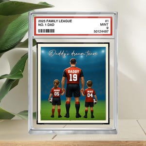 Soccer Daddy's Dream Team, carta da collezione personalizzata n. 1 per papà e bambini, targa in acrilico personalizzata, regalo per la festa del papà