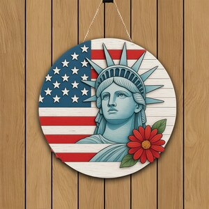 Letrero de bienvenida patriótico para puerta: letrero rústico de madera en rojo, blanco y azul para el 4 de julio, Día de los Caídos, decoración de verano para puerta, regalo del 4 de julio.