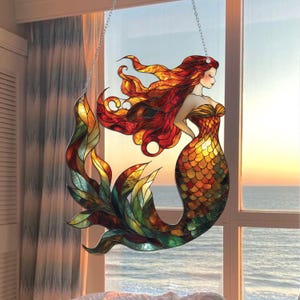 Mermaid Acrylic Window hanging – Ocean Fantasy Window Hanging – Nautical Beach House Decor – Under the Sea Gift – Handmade Mermaid Art